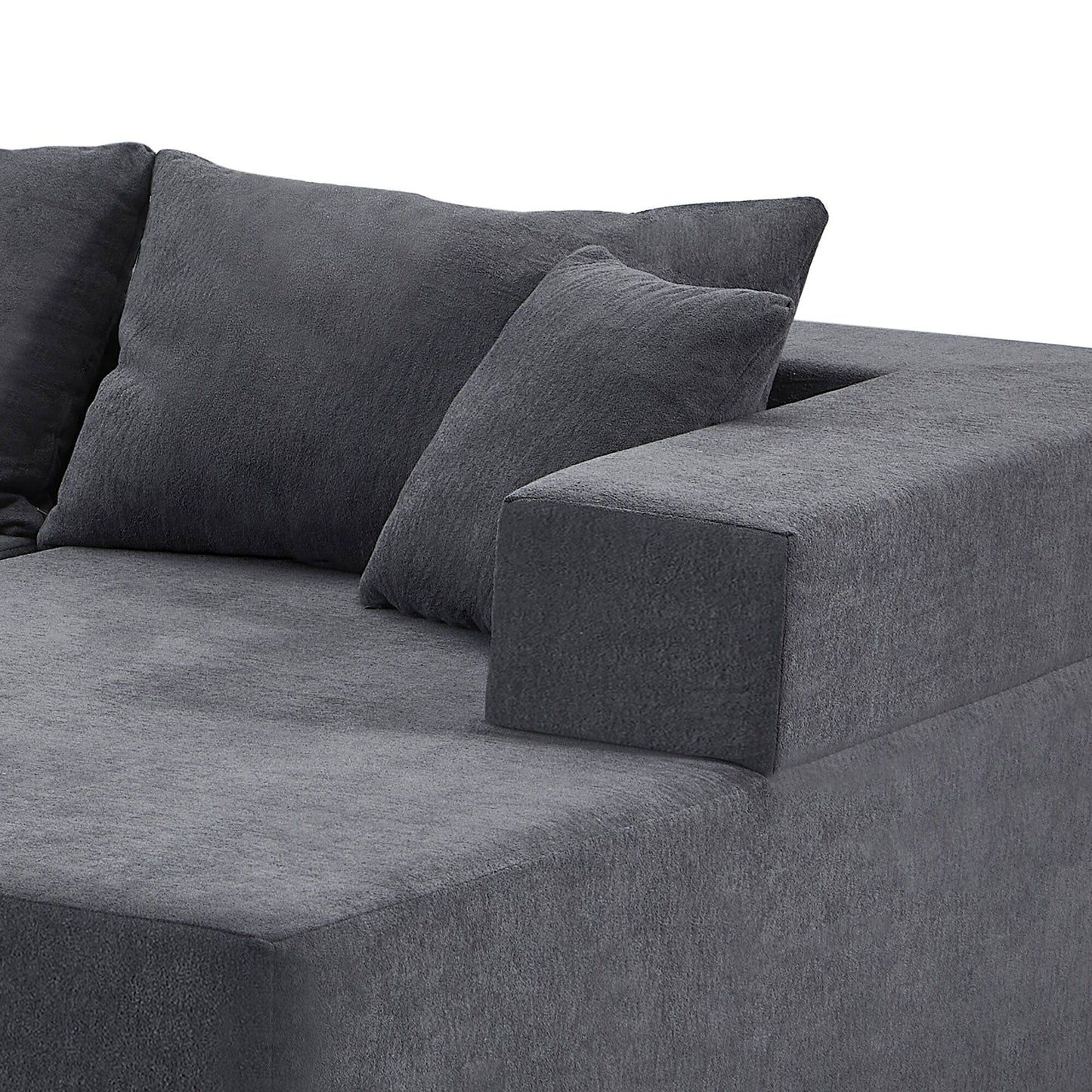 Canapé sectionnel 3 places en tissu gris de 107,48 po avec coussins de 16,53 po et méridienne, modèle 2 pièces