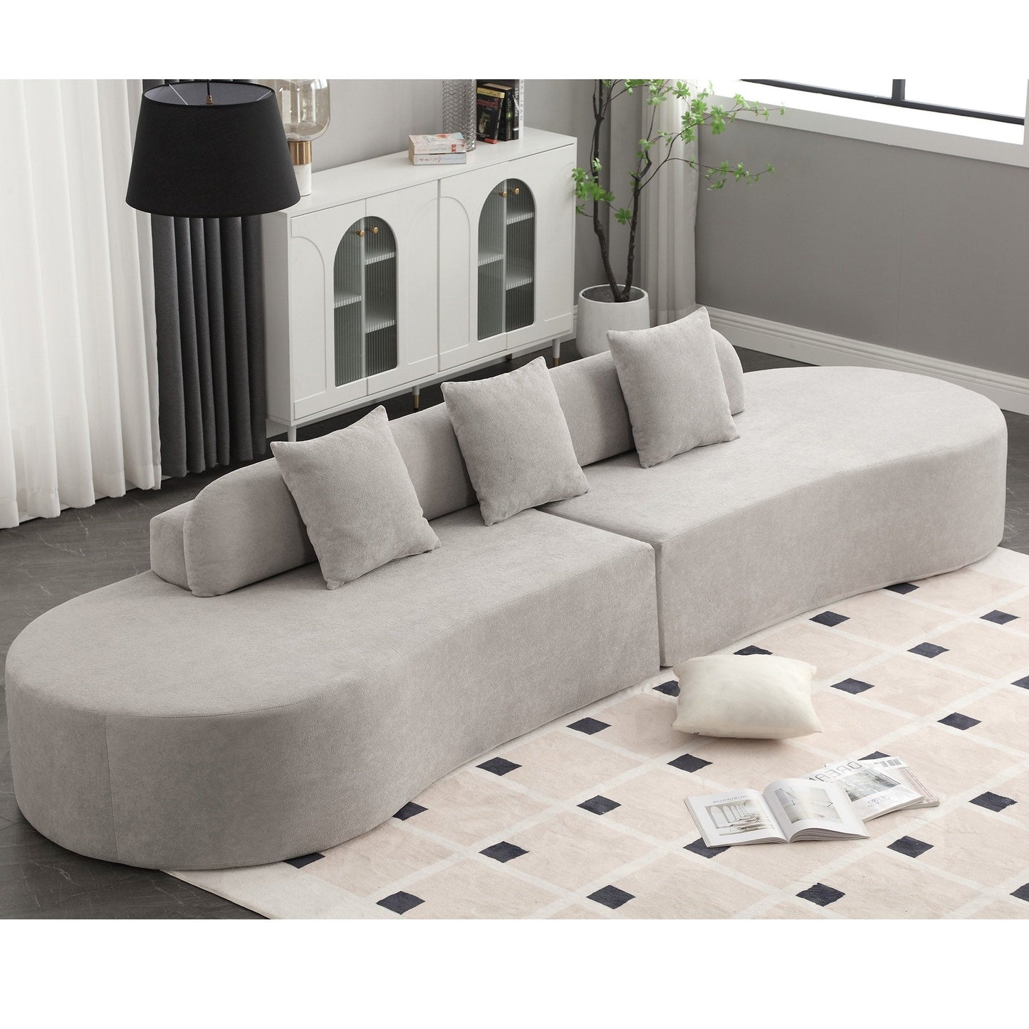 Canapé modulaire incurvé gris 130,5 avec tissu ergonomique haute résilience et 3 coussins