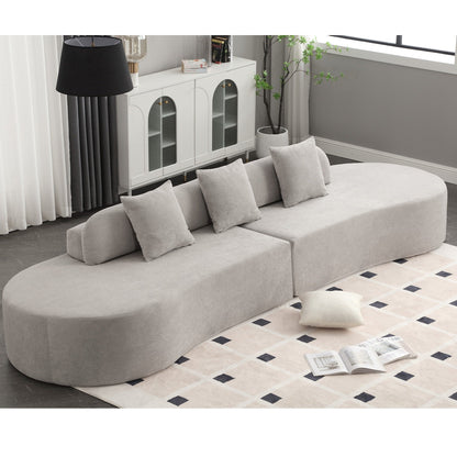 Canapé modulaire incurvé gris 130,5 avec tissu ergonomique haute résilience et 3 coussins