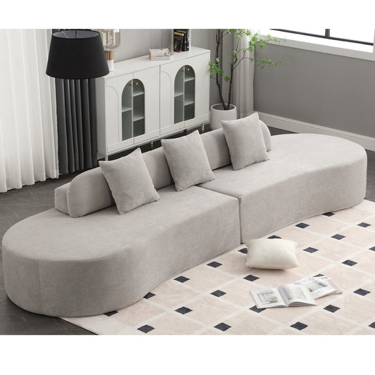 Canapé modulaire incurvé gris 130,5 avec tissu ergonomique haute résilience et 3 coussins