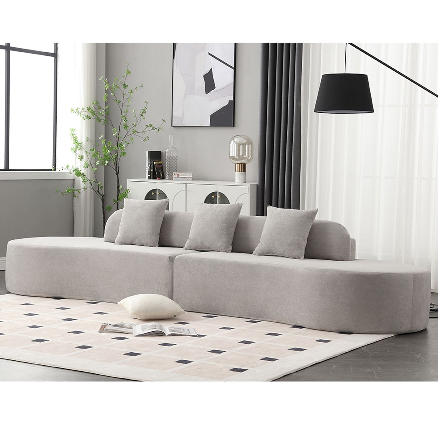 Canapé modulaire incurvé gris 130,5 avec tissu ergonomique haute résilience et 3 coussins