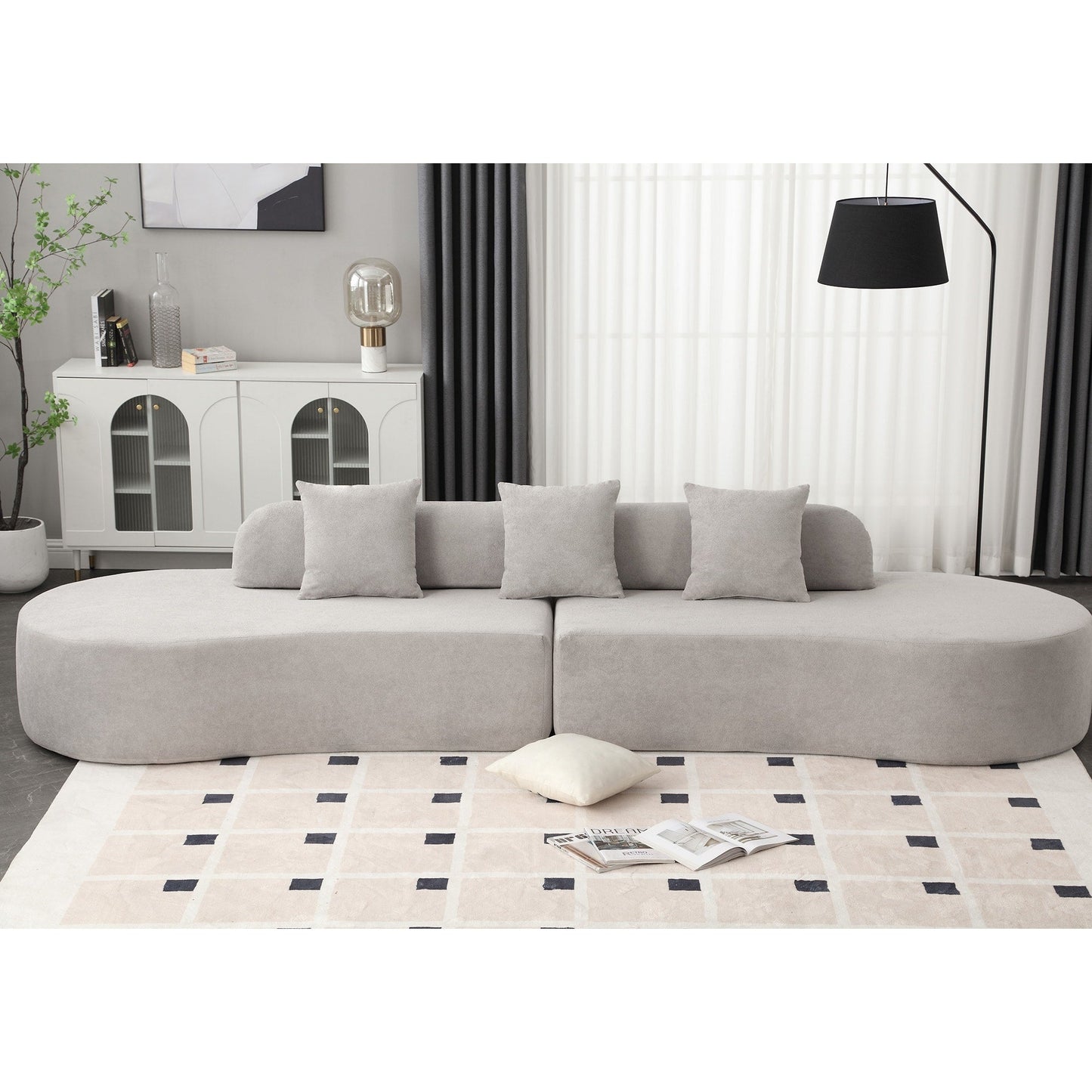 Canapé modulaire incurvé gris 130,5 avec tissu ergonomique haute résilience et 3 coussins