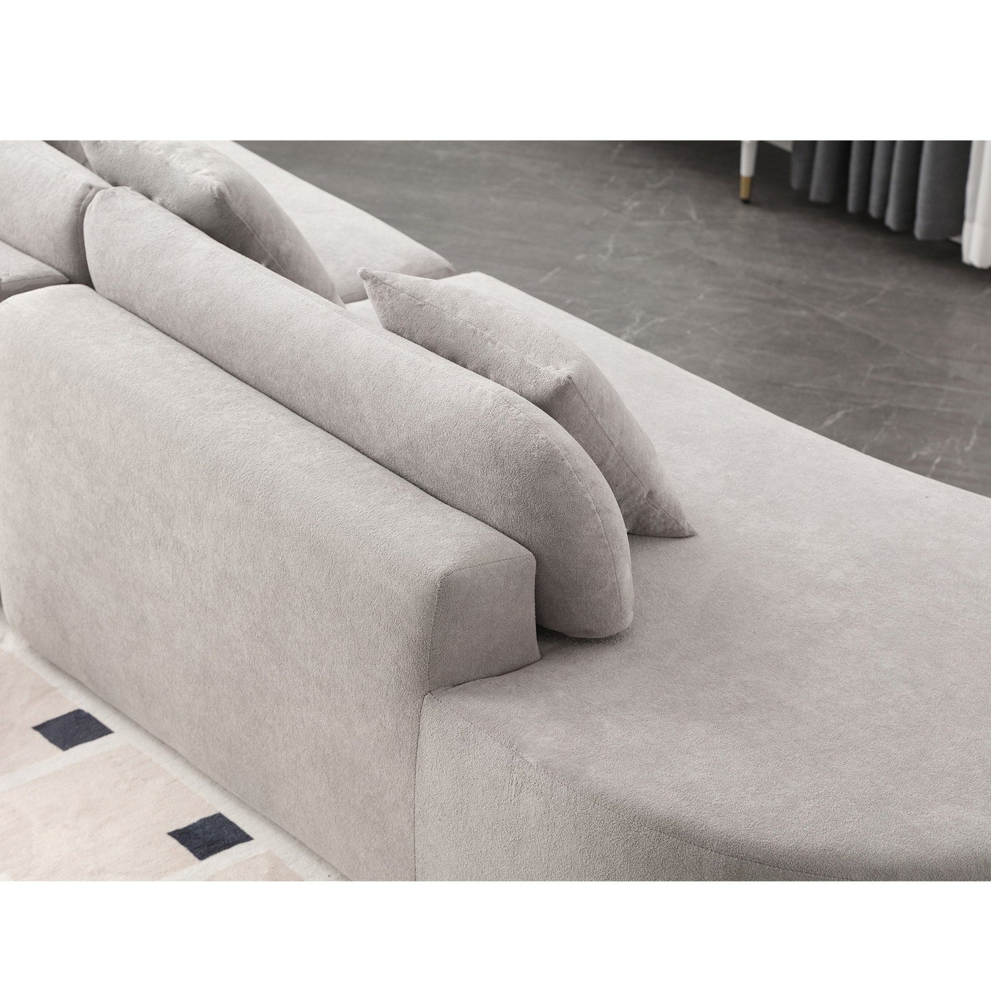 Canapé modulaire incurvé gris 130,5 avec tissu ergonomique haute résilience et 3 coussins