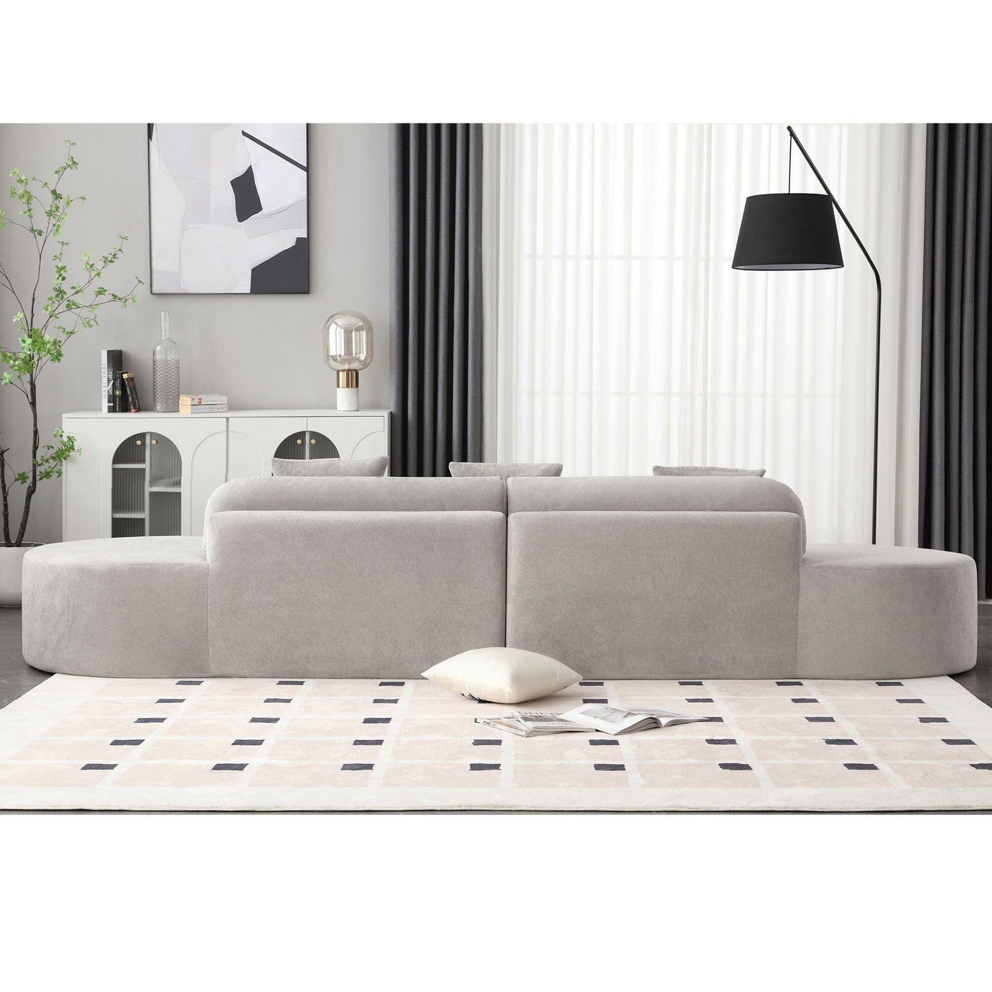 Canapé modulaire incurvé gris 130,5 avec tissu ergonomique haute résilience et 3 coussins