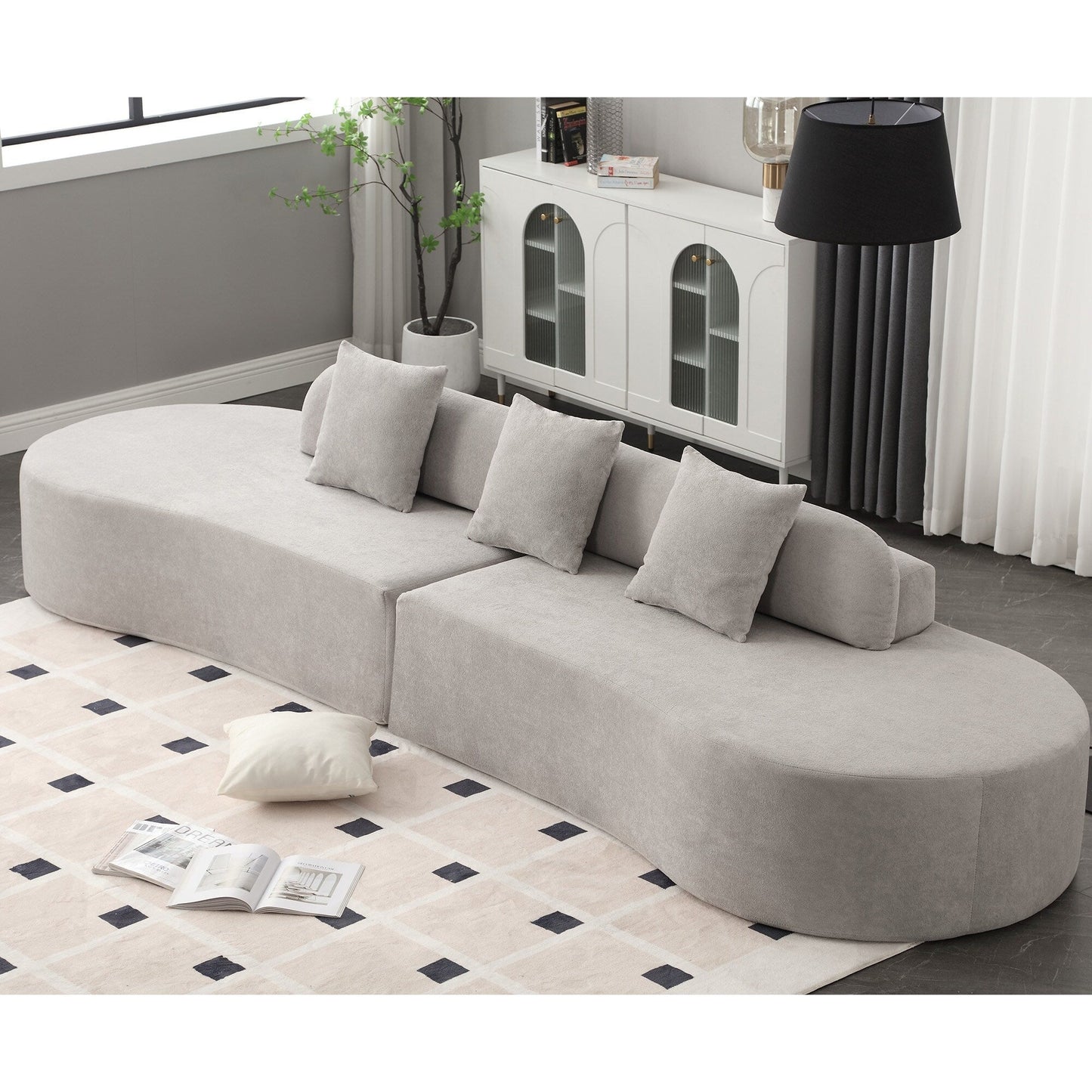 Canapé modulaire incurvé gris 130,5 avec tissu ergonomique haute résilience et 3 coussins