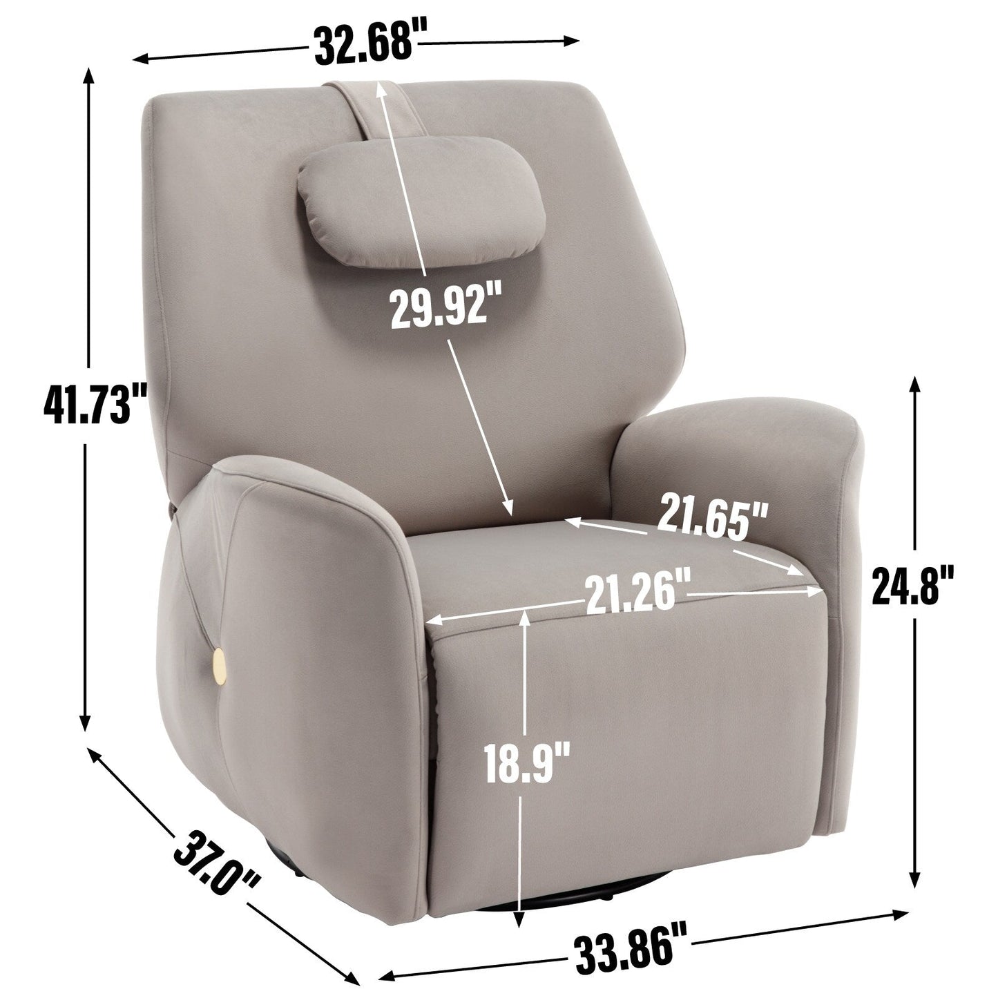 Fauteuil inclinable électrique pivotant à 270° gris avec appui-tête, ports USB, Type-C et repose-pieds