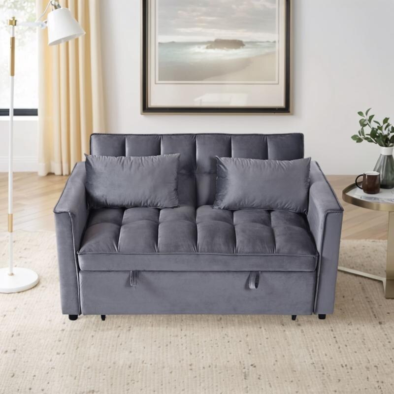Canapé-lit convertible 3 en 1 en velours gris, avec poches latérales, fabriqué au Vietnam