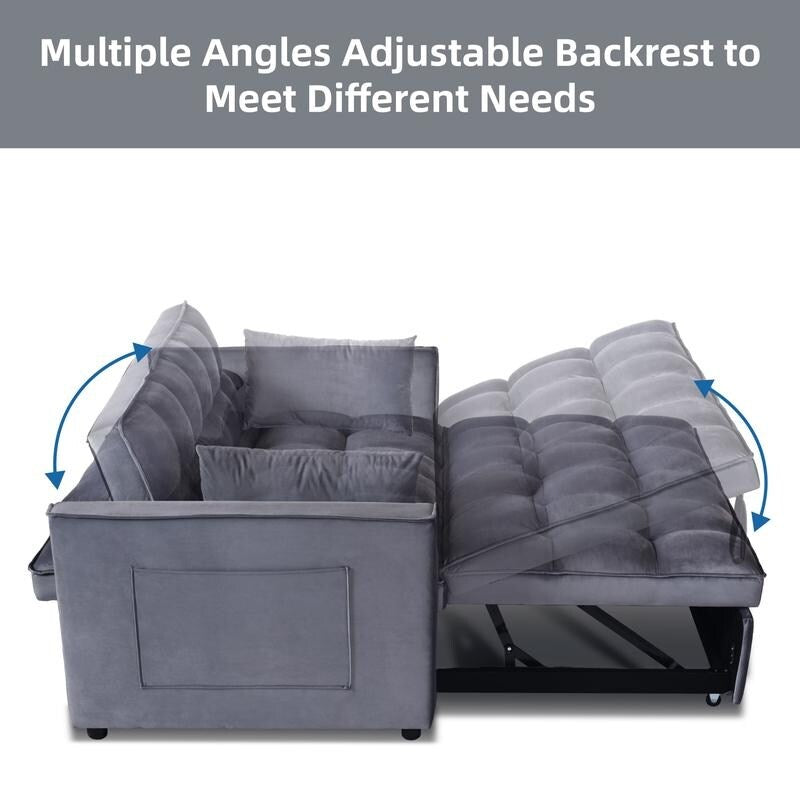 Canapé-lit convertible 3 en 1 en velours gris, avec poches latérales, fabriqué au Vietnam