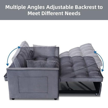 Canapé-lit convertible 3 en 1 en velours gris, avec poches latérales, fabriqué au Vietnam