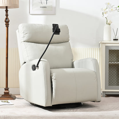Fauteuil inclinable pivotant à 360° gris avec mouvement de bascule, support de téléphone, repose-pieds et inclinaison réglable pour home cinéma
