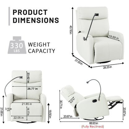 Fauteuil inclinable pivotant à 360° gris avec support de téléphone, repose-pieds et position réglable pour salon et home cinéma