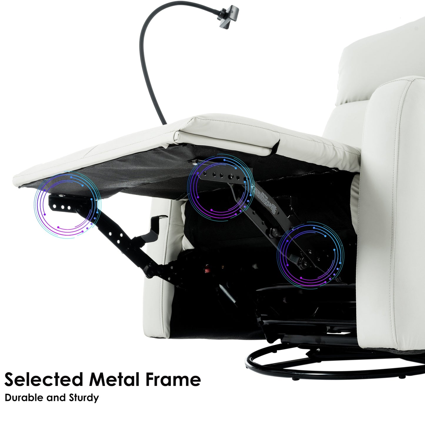 Fauteuil inclinable pivotant à 360° gris avec support de téléphone, repose-pieds et position réglable pour salon et home cinéma