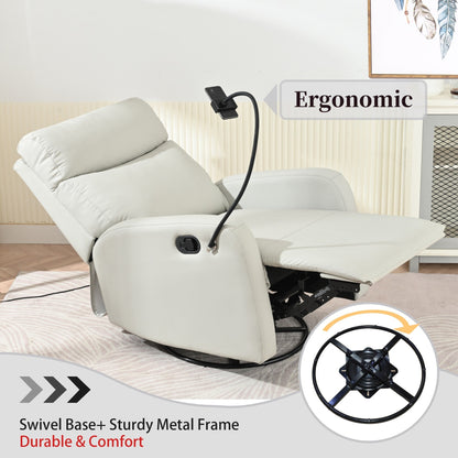 Fauteuil inclinable pivotant à 360° gris avec support de téléphone, repose-pieds et position réglable pour salon et home cinéma