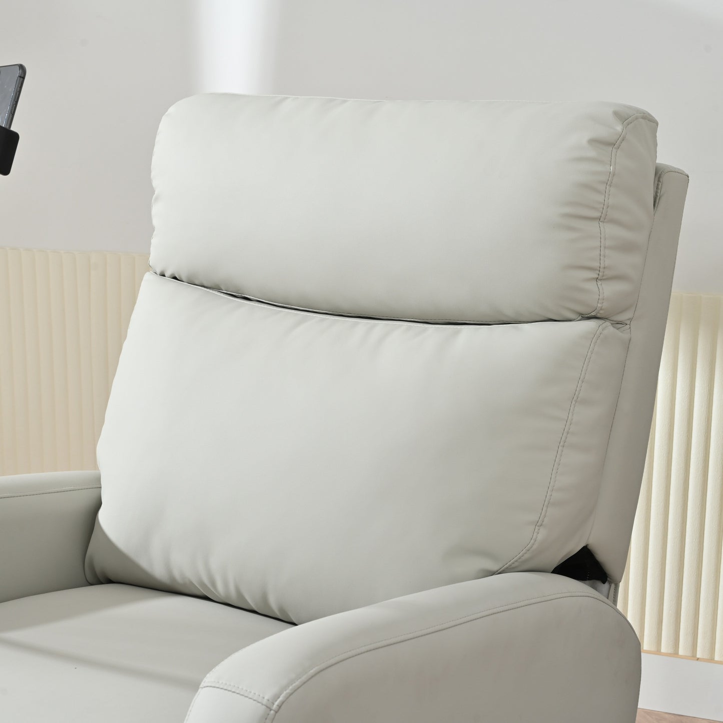 Fauteuil inclinable pivotant à 360° gris avec support de téléphone, repose-pieds et inclinaison réglable pour salon et home cinéma