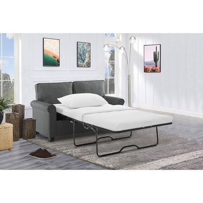 Canapé causeuse gris 57,1 pouces en lin avec accoudoirs roulés, matelas en mousse à mémoire de forme et pieds en plastique pour le salon