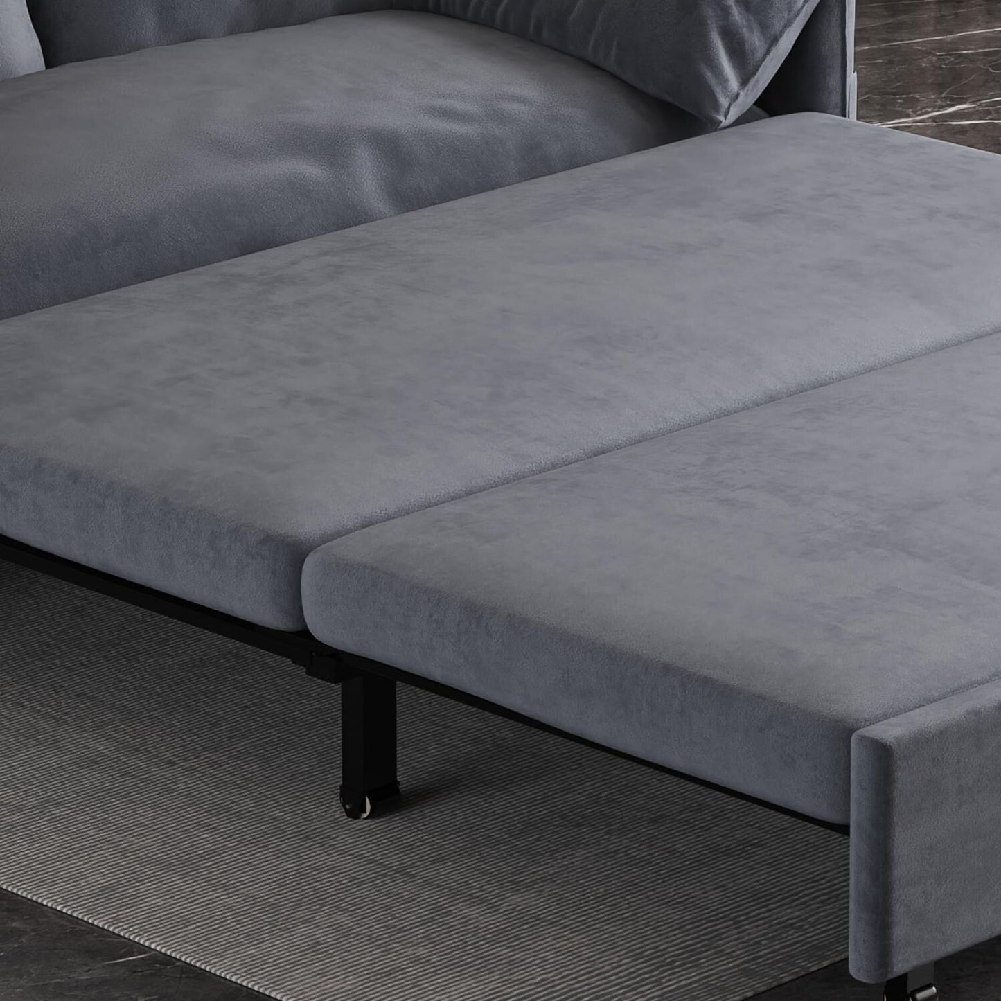 Canapé-lit gigogne 3-en-1 en velours gris 63,8 avec rangement latéral pour le salon