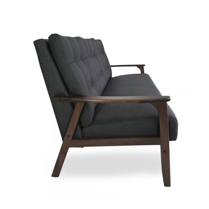 Canapé 3 places gris de 65,6 pouces de style milieu de siècle avec capitonnage à points gaufrés, pieds en bois d'hévéa et design décoratif