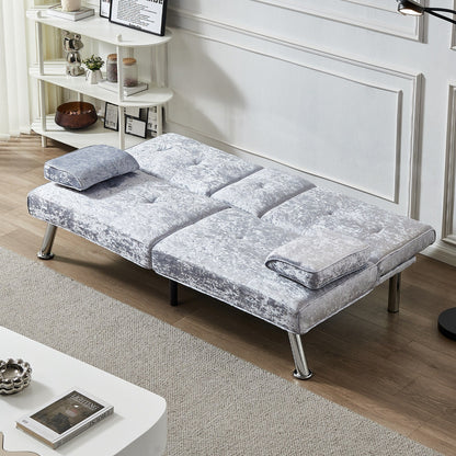 Canapé-lit futon en velours gris 66,1 avec accoudoirs amovibles et porte-gobelets pour le salon