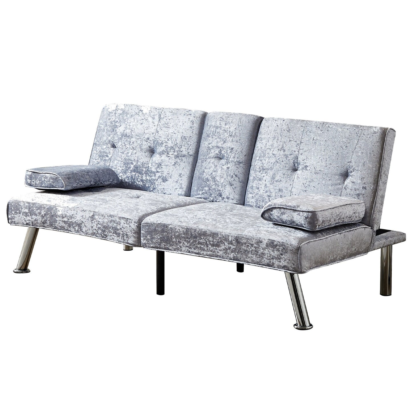 Canapé-lit futon en velours gris 66,1 avec accoudoirs amovibles et porte-gobelets pour le salon