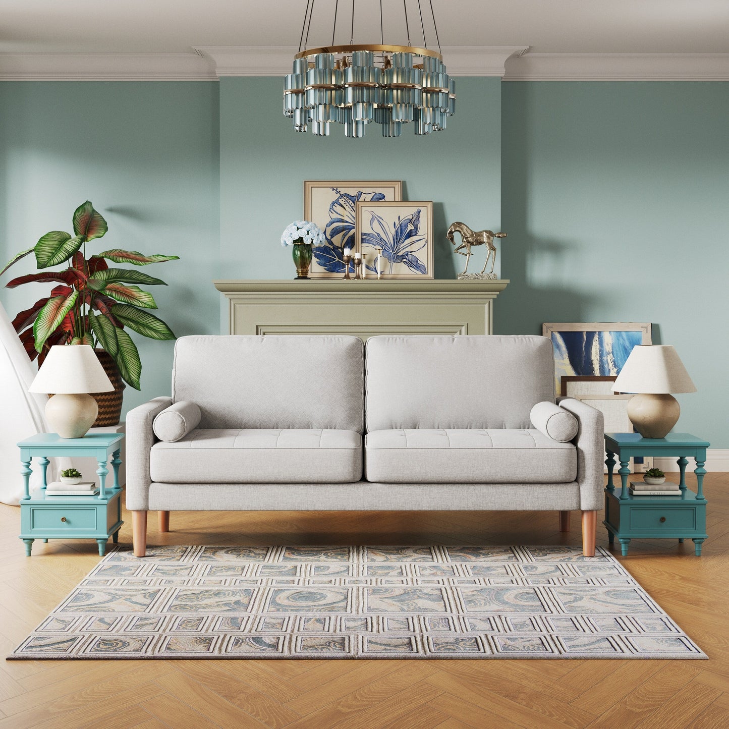 Canapé 3 places rembourré gris 67,7 avec assemblage sans outil, mousse haute densité et structure en bois massif