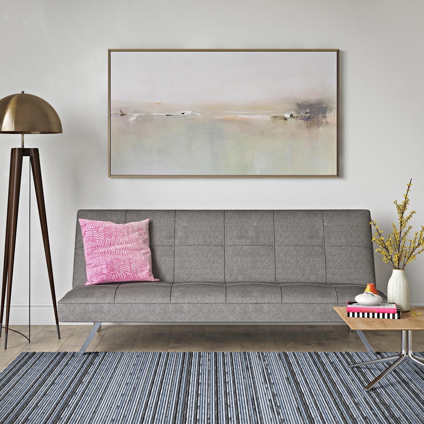 Canapé-lit causeuse en tissu gris 68,9 avec cadre en métal et pieds en acier inoxydable pour salon