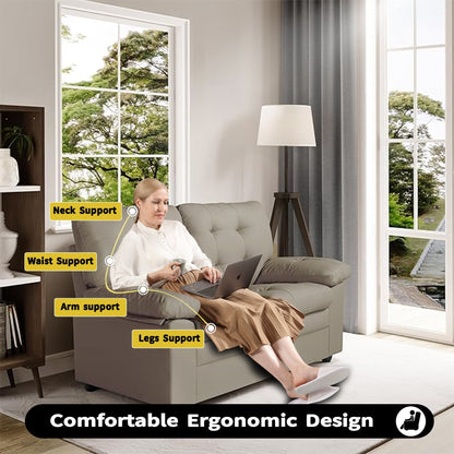 Canapé d'appartement 3 places capitonné en similicuir gris 70,5 avec cadre en bois dur séché au four pour le salon