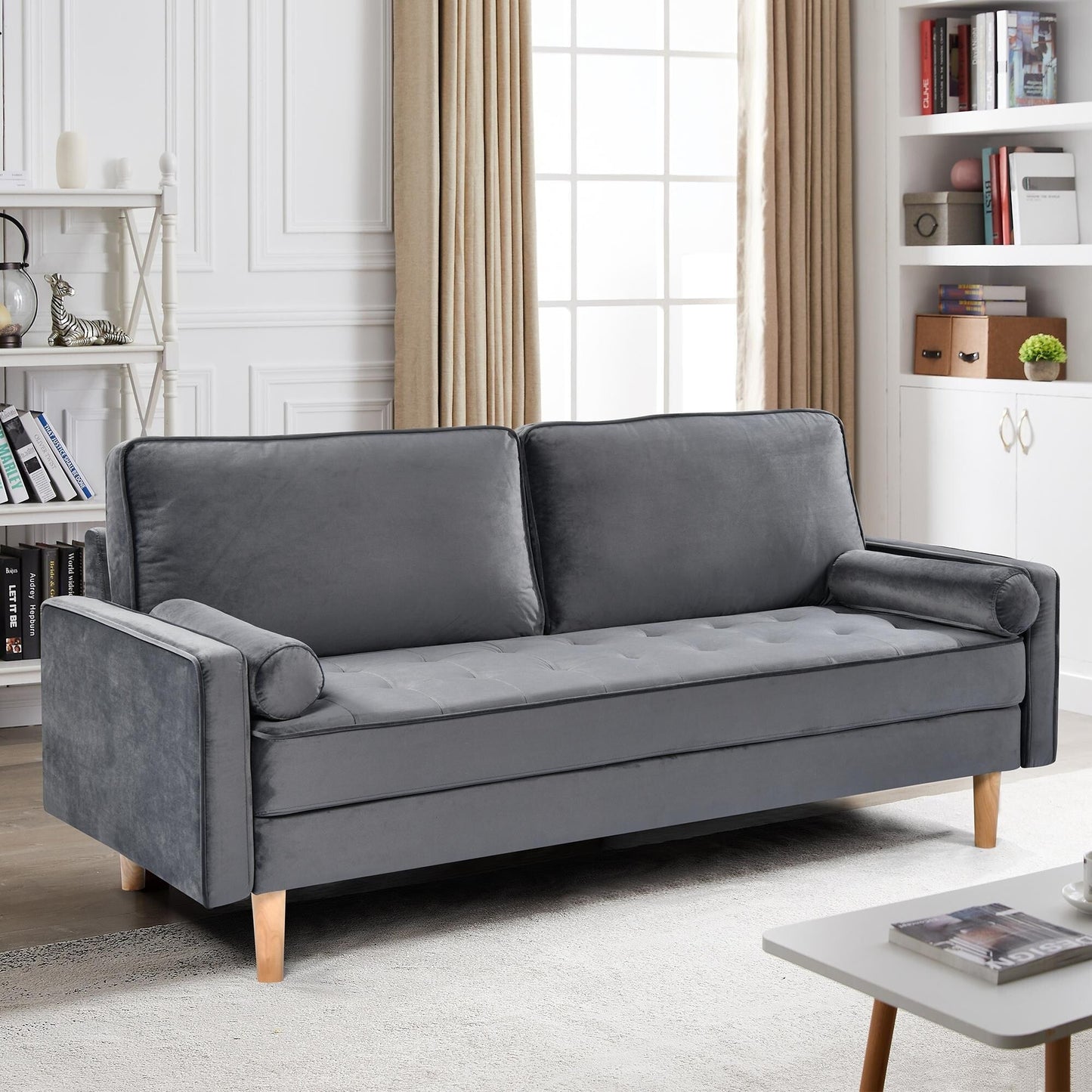 Canapé 3 places gris 70 avec coussin de remplissage en coton élastique et poupée de haute qualité pour le salon