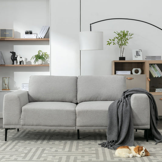 Canapé 2 places en tissu gris 74,8 pouces avec coussins amovibles, pieds en fer et accoudoirs carrés