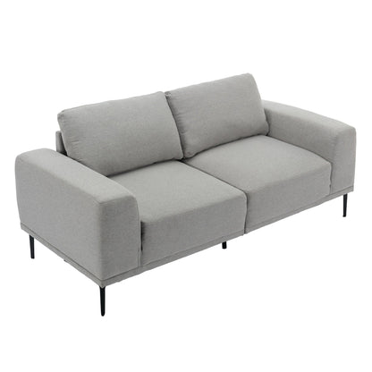 Canapé 2 places en tissu gris 74,8 pouces avec coussins amovibles, pieds en fer et accoudoirs carrés