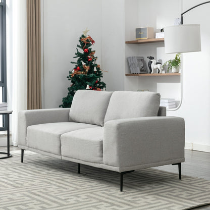 Canapé 2 places en tissu gris moderne de 74,8 pouces avec pieds en fer et coussins confortables