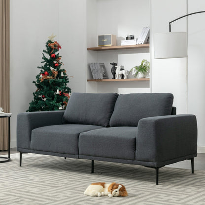 Canapé 2 places en tissu gris moderne de 190 cm avec pieds en fer et coussins confortables, pour salon, appartement ou chambre.