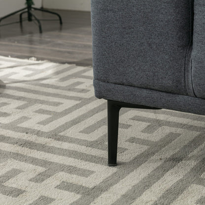 Canapé 2 places en tissu gris moderne de 190 cm avec pieds en fer et coussins confortables, pour salon, appartement ou chambre.