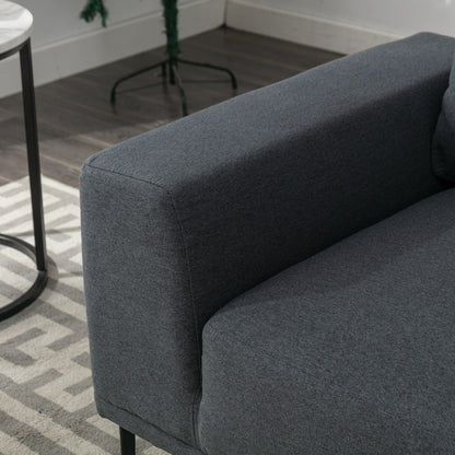 Canapé 2 places en tissu gris moderne de 190 cm avec pieds en fer et coussins confortables, pour salon, appartement ou chambre.