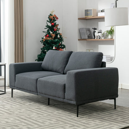 Canapé 2 places en tissu gris moderne de 190 cm avec pieds en fer et coussins confortables, pour salon, appartement ou chambre.