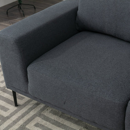 Canapé 2 places en tissu gris moderne de 190 cm avec pieds en fer et coussins confortables, pour salon, appartement ou chambre.