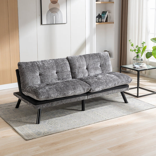 Canapé-lit futon convertible gris 75,6 en chenille avec pieds en métal pour le salon