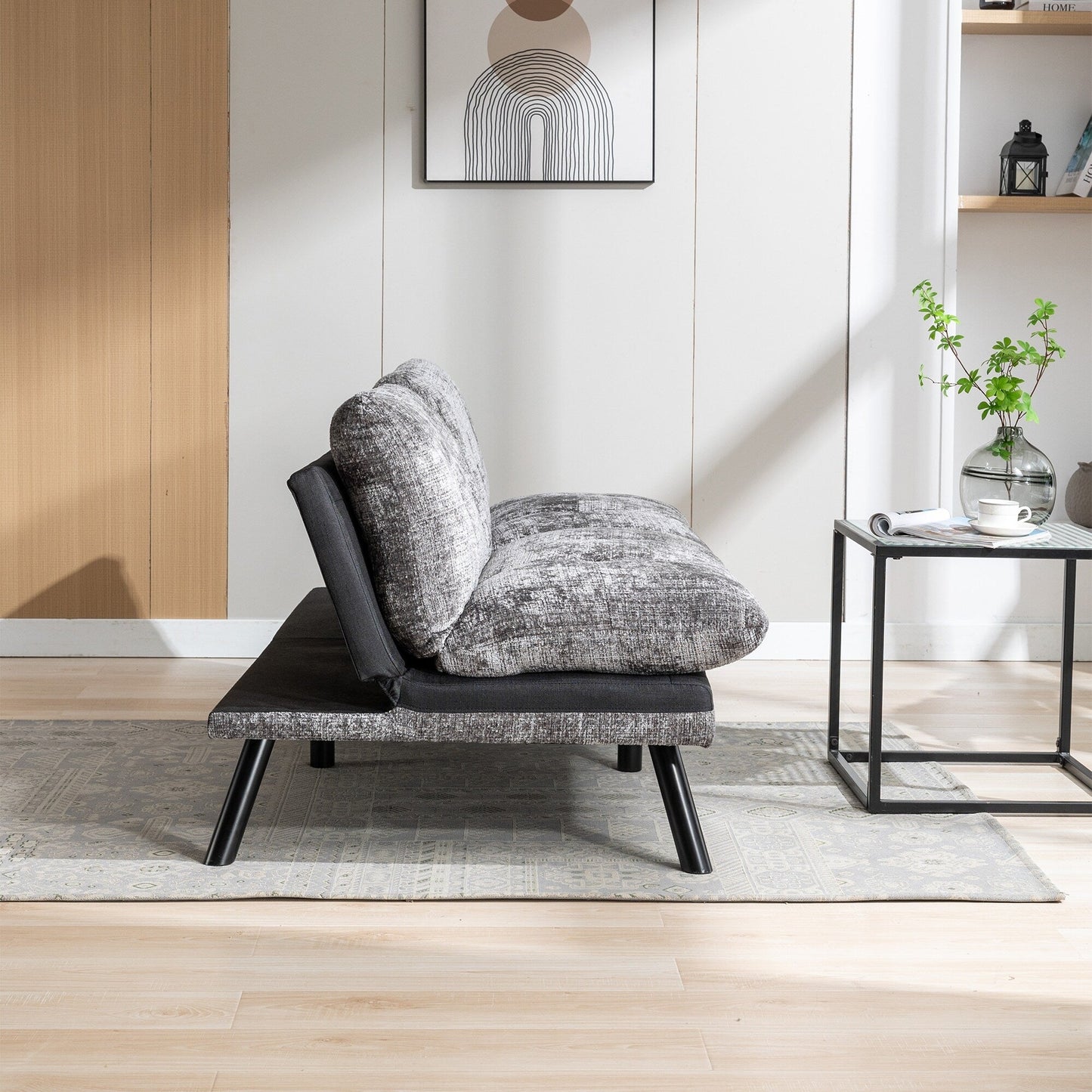 Canapé-lit futon convertible gris 75,6 en chenille avec pieds en métal pour le salon