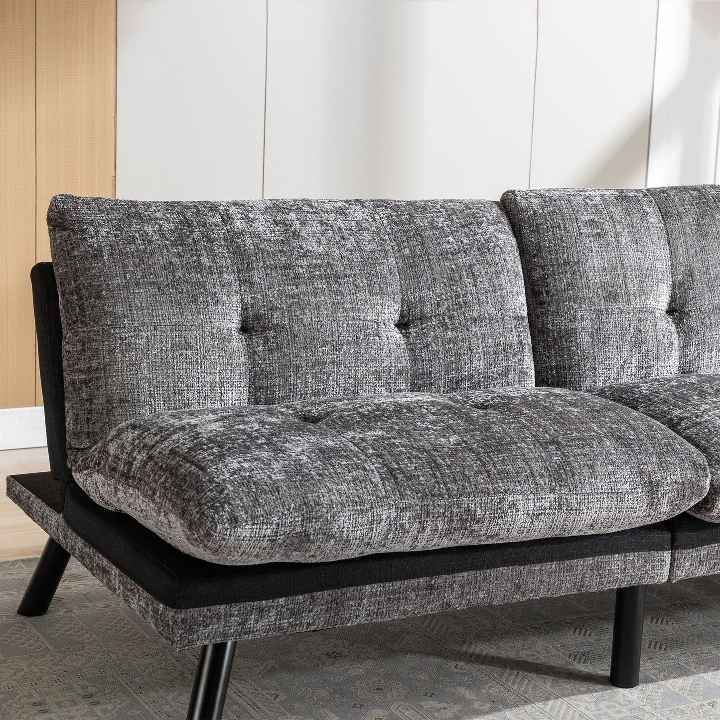 Canapé-lit futon convertible gris 75,6 en chenille avec pieds en métal pour le salon