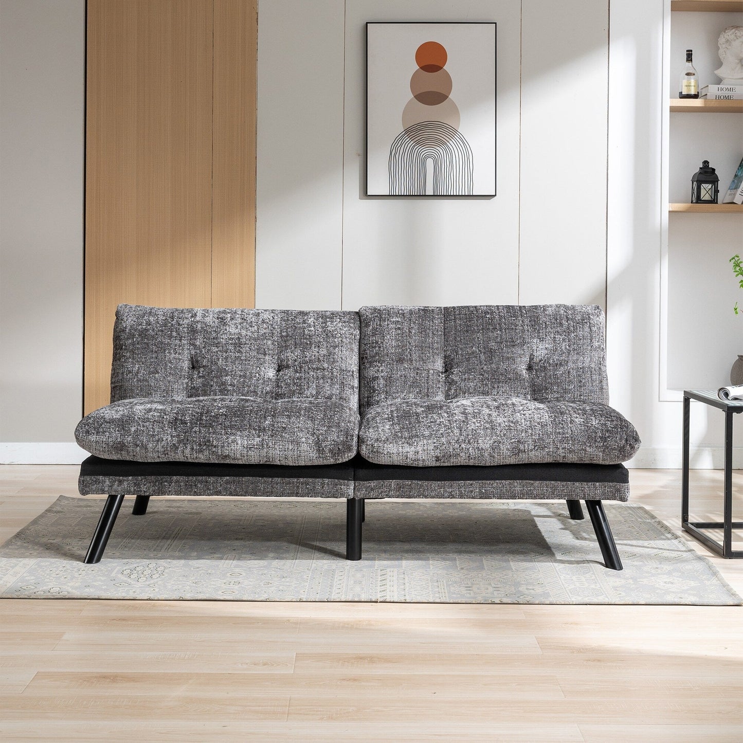 Canapé-lit futon convertible gris 75,6 en chenille avec pieds en métal pour le salon