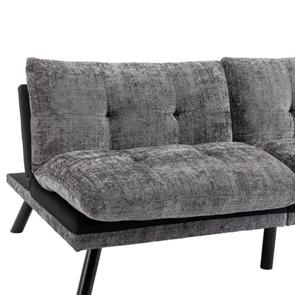 Canapé-lit futon convertible gris 75,6 en chenille avec pieds en métal pour le salon