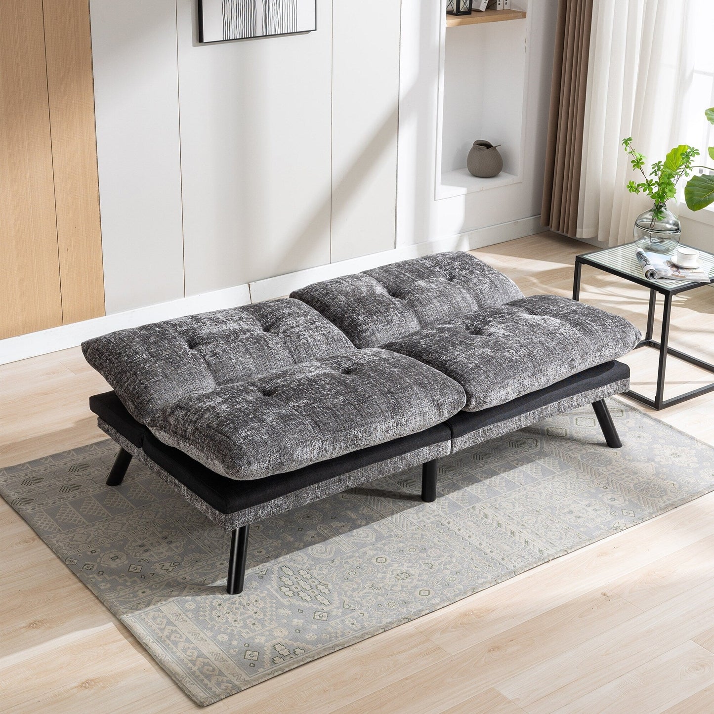 Canapé-lit futon convertible gris 75,6 en chenille avec pieds en métal pour le salon