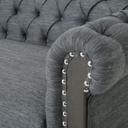 Canapé 3 places en tissu gris 78,75 pouces avec pieds en bois et détails rivetés