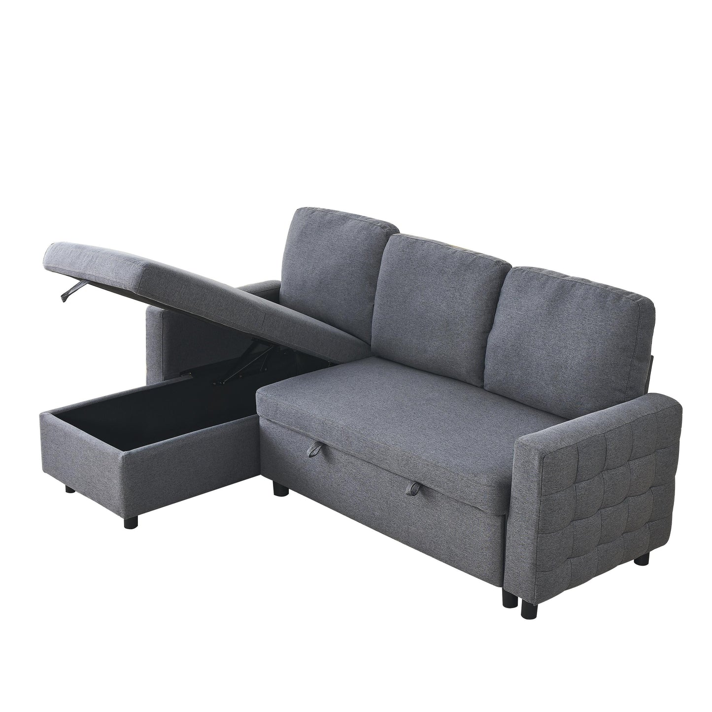 Canapé sectionnel en lin gris de 78,8 po avec fonction coulissante, design convertible et méridienne de rangement
