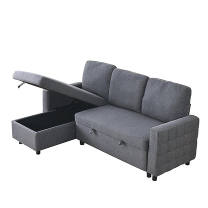 Canapé sectionnel en lin gris de 78,8 po avec fonction coulissante, design convertible et méridienne de rangement