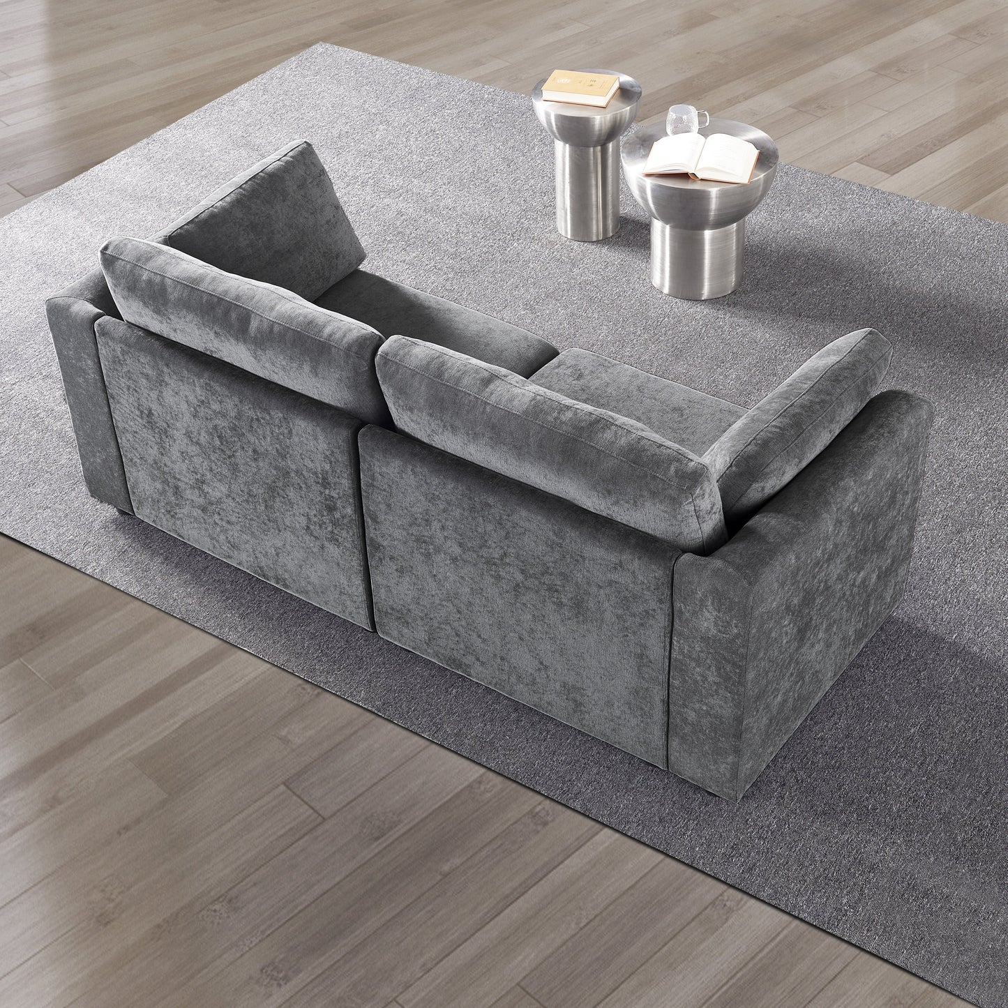 Canapé modulable gris 80,31 en chenille avec cadre en bois massif pour salon