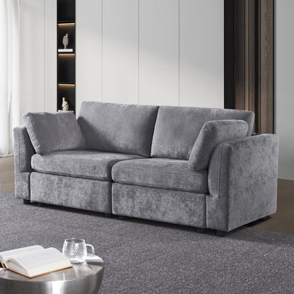 Canapé modulable gris 80,31 en chenille avec cadre en bois massif pour salon