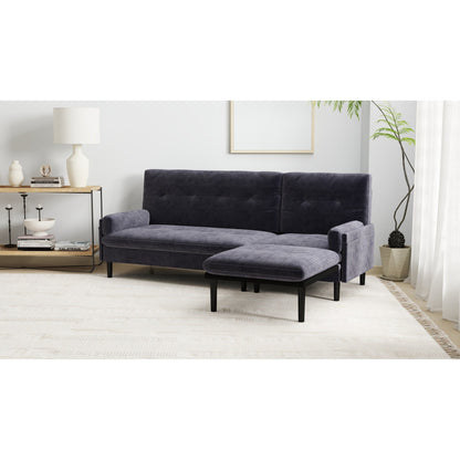 Canapé 3 places multifonctionnel réglable en velours côtelé gris 80.7, convertible en L et lit d'appoint