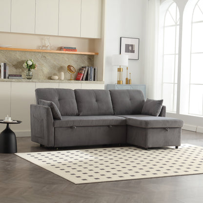 Canapé en L en tissu gris de 81,1 po avec méridienne réversible