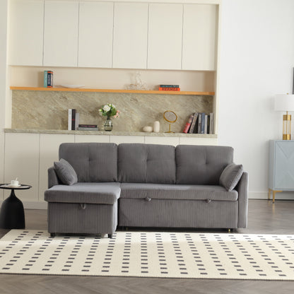 Canapé en L en tissu gris de 81,1 po avec méridienne réversible