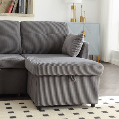 Canapé en L en tissu gris de 81,1 po avec méridienne réversible